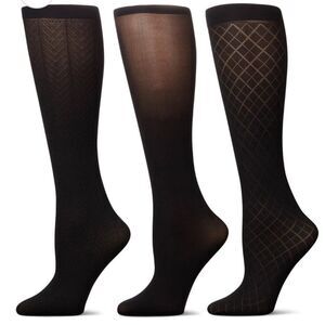 MeMoi Three Pack Black Herringbone/Solid/Diamonds Trouser Socks Women’s